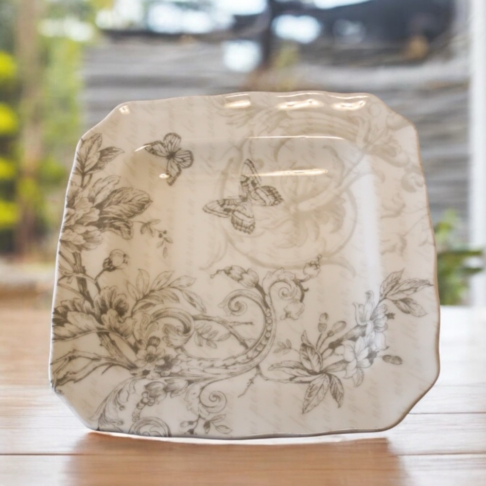 222 Fifth “Love Poem” Fine China Square Plate – 8” Butterfly & Floral Design